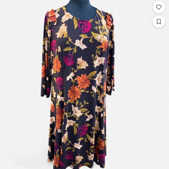 Dark Brown Floral Dress by Susan Graver - Picture 1 of 10